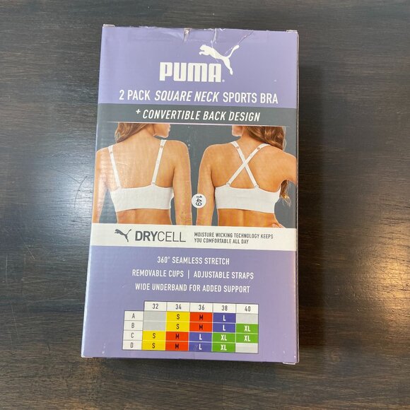 PUMA 2-Pack Seamless Sports Bras – Size Small – NIB – Black & Grey - Picture 3 of 4